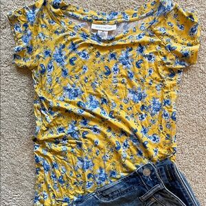 Skye's the Limit Yellow and Blue Floral Short Sleeve Top